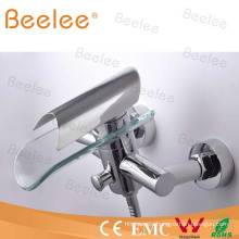 Wall Mount Waterfall Bathroom Shower Faucet Bathtub Faucet with Glass Disk